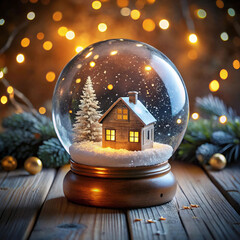 A snow globe placed in the center of a table,