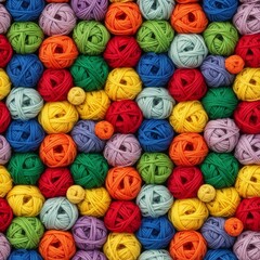 Seamless background of colorful yarn balls in repeating pattern