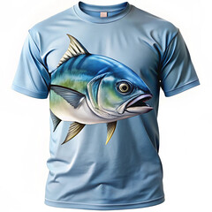 Front of a T-shirt featuring a giant trevally fish design,