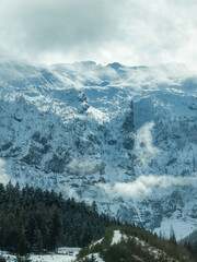 Snow-covered alpine landscape in Austria with Radstadt Tauern mountains in winter