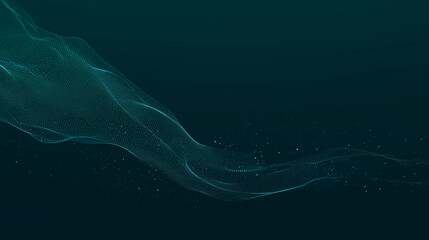 Abstract teal wave pattern with sparkling dots on a dark teal gradient background design element