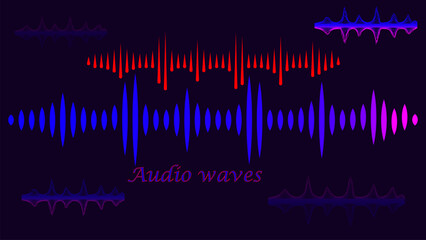 A vibrant abstraction in the form of an audio wave, rendered in gradient shades of pink and purple against a rich purple background. The image symbolizes music, sound, and rhythm.