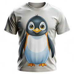 Front of a T-shirt featuring a penguin design, combining
