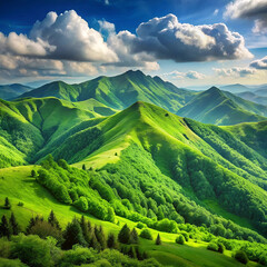 Green mountains in summer, isolated on a white background,