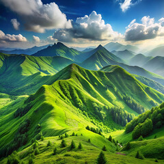 Green mountains in summer, isolated on a white background,