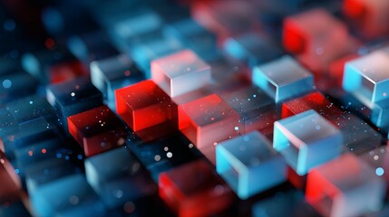 Visually stunning modern background of translucent blue and red cubes with bokeh for high tech innovation concepts and futuristic designs