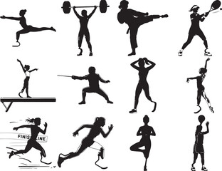 Silhouettes showcase adaptive athletes excelling in various sports highlighting inclusivity and determination in sports and fitness activities