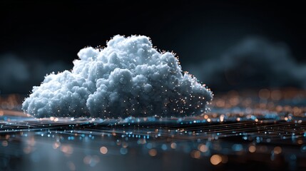 Stunning cloud computing visualization with glowing nodes and connections, perfect for illustrating modern technology and digital transformation concepts