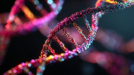 Stunning DNA strand with vibrant colors visualizing genetic research and scientific discovery, perfect for biotech and medical innovation marketing