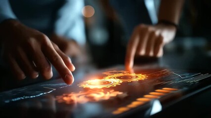 A glowing holographic performance dashboard where gears rotate slowly as optimization indicators flash dynamically executives pointing at rising bars and graphs atmosphere of pro - Powered by Adobe