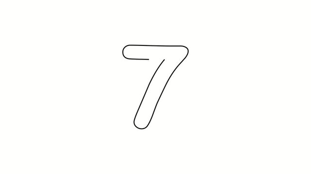 7, seven date, number object business. One line drawing doodle hand drawn picture. Video 4k  object illustration, minimalism hand drawn sketch design modern new