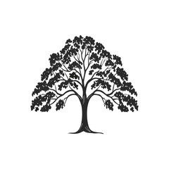 Sprawling Silhouette Oak Tree Emblem Symbol of Resilience and Nature's Timeless Beauty Vector Graphics