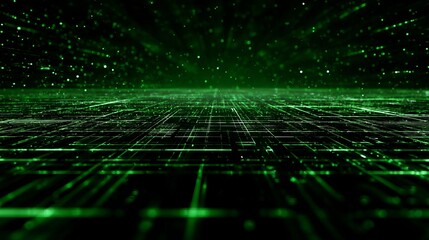 Dynamic green digital network pulsing with light, ideal for technology, cybersecurity, and futuristic concepts to add a modern edge to your visuals