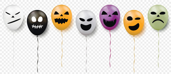 Halloween flying balloons isolated on transparent background
