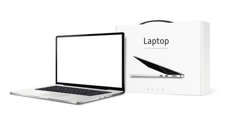 Laptop computer with package box mockup