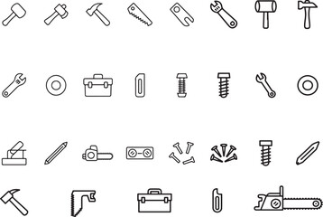 A collection of various tools arranged in a grid-like fashion, showcasing their diverse shapes and functions. The tools appear to be related to repair, construction, and related tasks. 