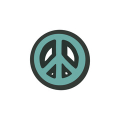 Circular peace symbol in a dark turquoise and slate gray color palette, a stylized, hand-drawn vector illustration representing international non-violence, unity, and universal harmony.
