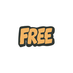Dynamic Pop Culture Graphic Sticker Design with the Word FREE, Featuring Bold Retro Block Lettering in Orange-Yellow with a Thick Dark Outline