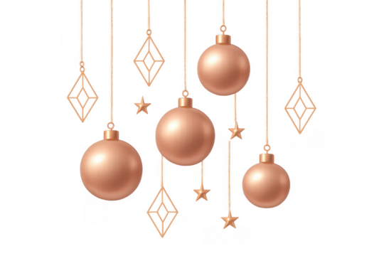 Rose gold christmas ornaments baubles decoration transparent background
