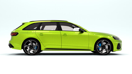 green sport car on white background side view 3d render