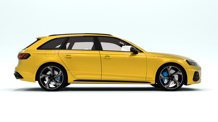 yellow sport car on white background side view 3d render
