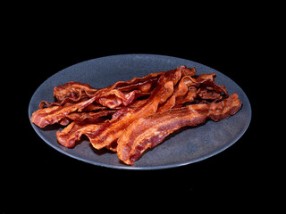 Crispy Cooked Bacon on a Gray Plate