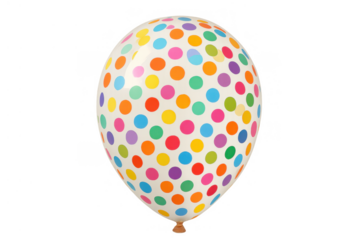 Polka dot balloon featuring bright, multi-colored dots, floating and symbolizing celebration, fun, and festive party events