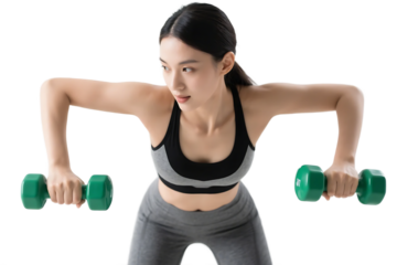A young woman is performing dumbbell exercises to enhance upper body strength and fitness.