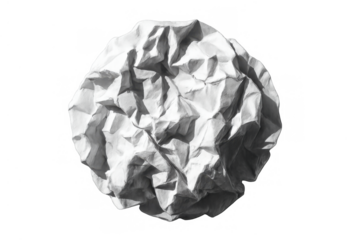 Crumpled white paper ball showing texture and shadows on transparent background expressing error and frustration