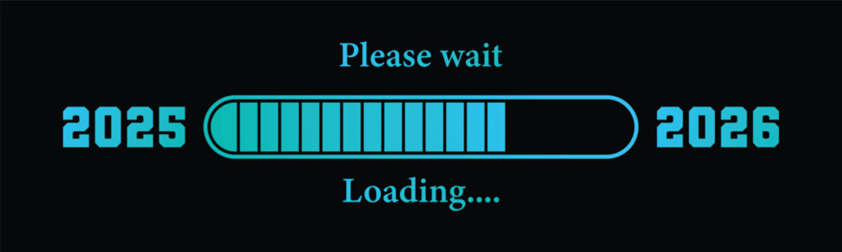 loading screen displaying the year 2026. New year 2026 loading background vector illustration. Happy new year design element. Happy new year wish loading bar banner design. greeting and new year 2026 