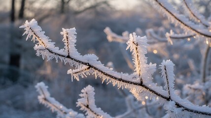 Obraz premium Close-up shot of frosted tree branches on a cold winter day.