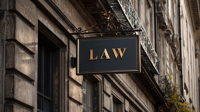 Stately law office facade with gold lettering conveys trust and strength, ideal for legal representation marketing and professional services branding