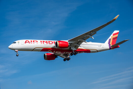 Air India Airbus A350 on approach to Heathrow airport