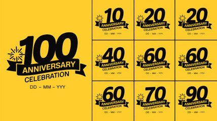 Anniversary celebration logo set milestone event badges with ribbons and stars vector design for company or organization