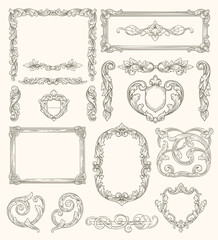 Vintage Baroque Victorian frame border, frame flower pattern vector floral engraved scroll ornament leaf retro decorative design. filigree calligraphic heraldic shield swirl