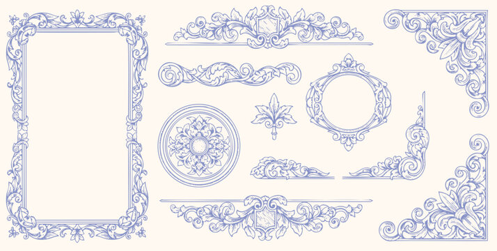 Vintage Baroque Victorian frame border, frame flower pattern vector floral engraved scroll ornament leaf retro decorative design. filigree calligraphic heraldic shield swirl