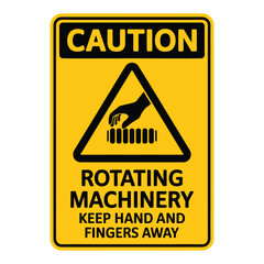 Caution sign with rotating machinery symbol warning to keep hands and fingers away vector illustration isolated on white