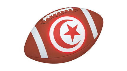 Fototapeta premium Brown football with a flag design featuring a crescent moon and star emblem.