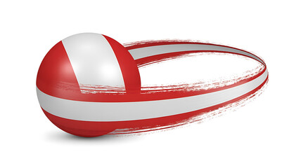 A stylized sphere featuring red and white stripes, evoking a national flag's design.