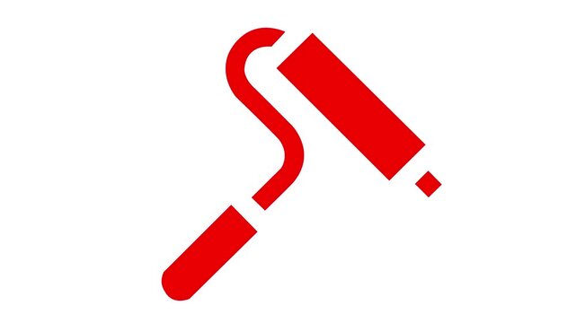 Paint roller applying red in a white surface concept. surface Smooth Coating with Roller Brush Minimalist Painting Equipment for Home Interior Renovation. Paint roller moving up and down concept.