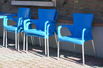 blue chairs in a cafe