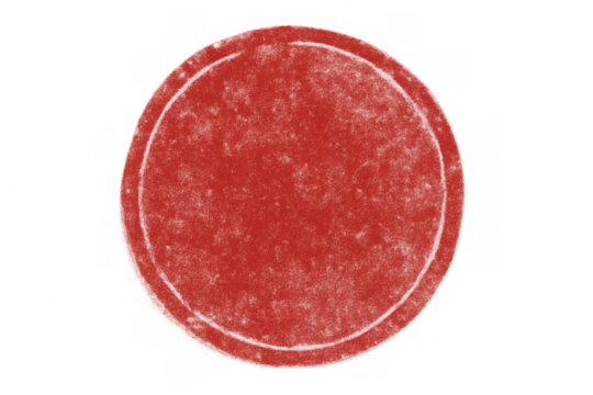 Red textured circle rubber stamp on a transparent background. Distressed empty seal for design elements and badges