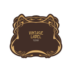 Decorative flowers and leaves in art nouveau style, vintage, old, retro style. Border, frame, template for product label, cosmetic packaging. Easy to edit. Vector illustration.
