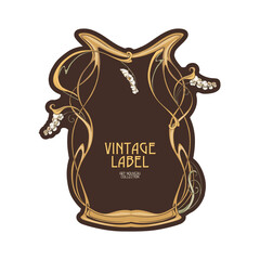 Decorative flowers and leaves in art nouveau style, vintage, old, retro style. Border, frame, template for product label, cosmetic packaging. Easy to edit. Vector illustration.