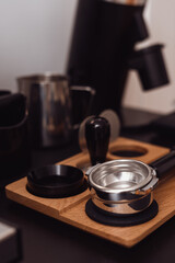 Modern coffee machine setup for crafting fresh espresso in a stylish kitchen