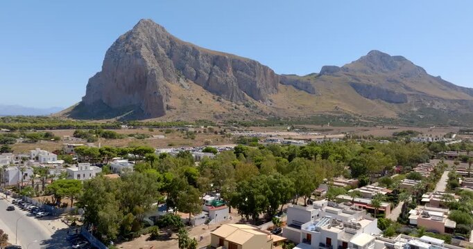 Aerial view of Monte Monaco, located in the province of Trapani, Sicily, Italy. It is a rocky massif, part of the Trapani Mountains.