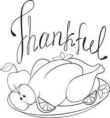 Vector Thankful illustration with plate of turkey
