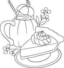 Vector illustration with coffee drink and a pie