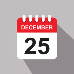 Fototapeta premium 25 december calendar date icon. vector illustration with shadow design