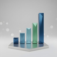 Gráfico 3D abstracto de barras ascendentes representando éxito empresarial, fondo gris claro, sin texto